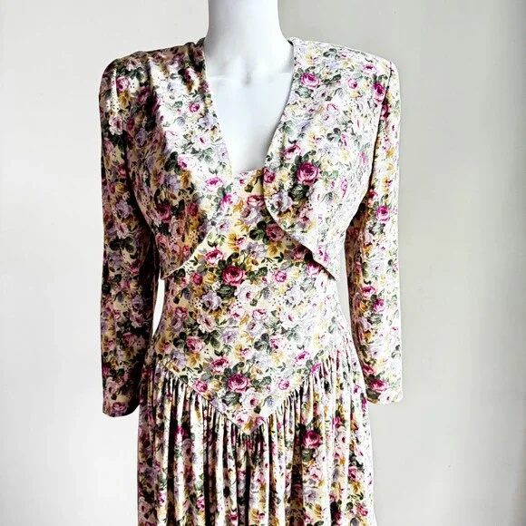 Vintage 90s Models Centre Floral Dress and Bolero Jacket Set S - Picture 7 of 13